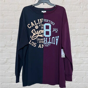 New BP Split Long Sleeve Graphic T Shirt Navy Purple Redone Sport Womens 3X